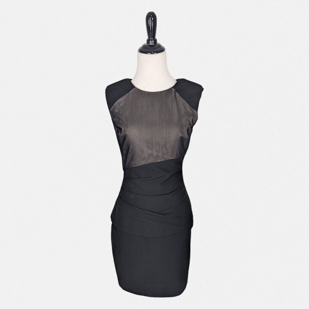 Black Halo Sheath Dress S Picasso Jackie Ruched Mesh Sleeveless Black